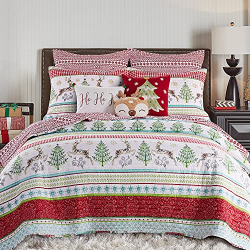 Levtex Home Merry & Bright Reversible Full/Queen Christmas Quilt - Deer & Trees, Microfiber