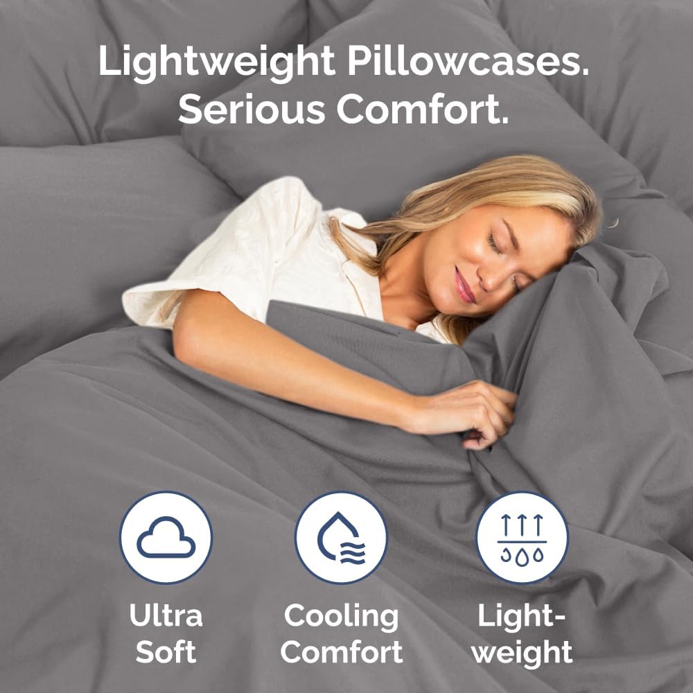 Queen Pillow Cases by [Brand Name] - Ultra Soft Hotel Quality Covers | Cozy, Wrinkle-Free & Fade Resistant - Dark Grey, Set of 2
