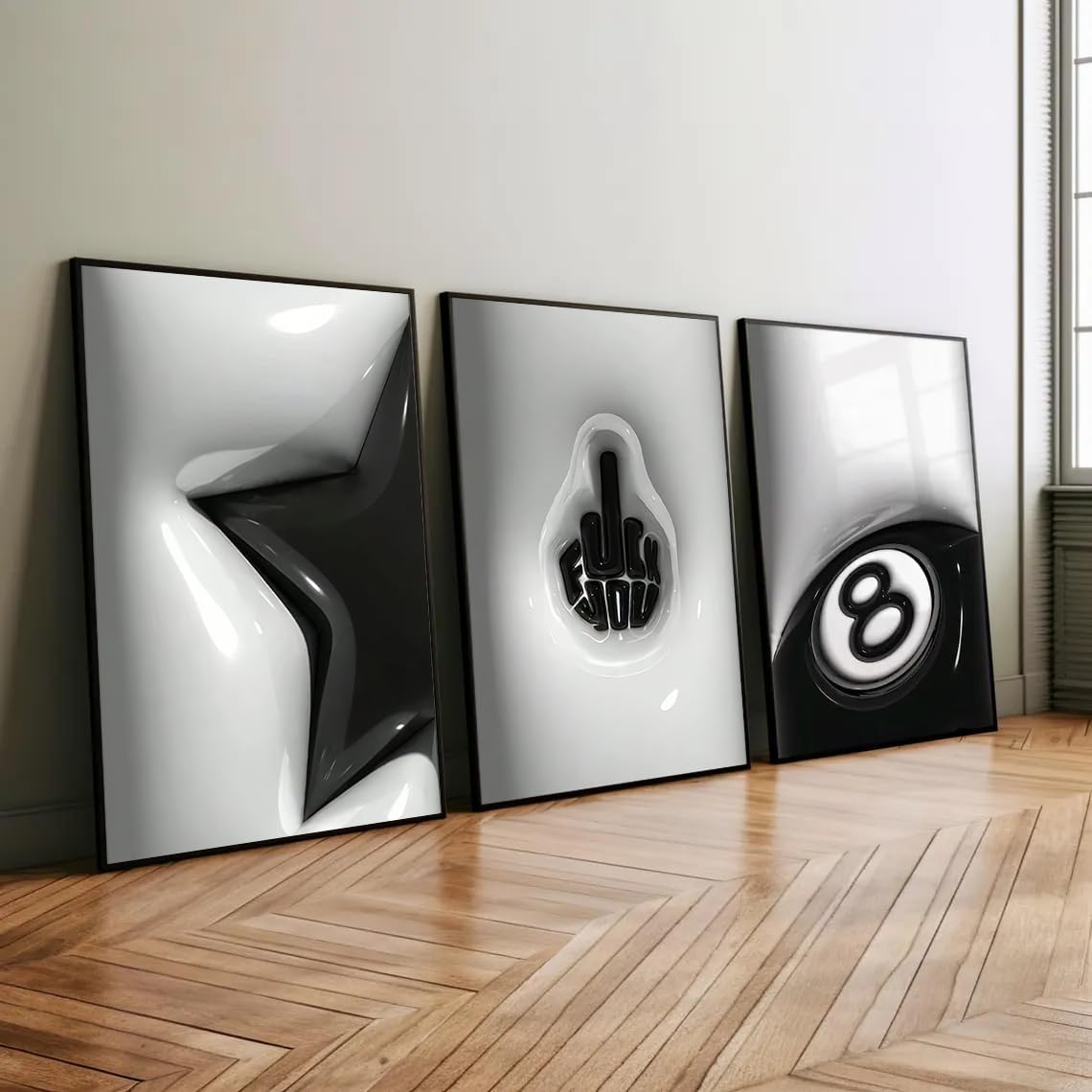 WNRTEKNK Lucky 8 Ball Wall Art - Trendy Black & White Canvas Print for Teen Rooms | 12x16 in Unframed