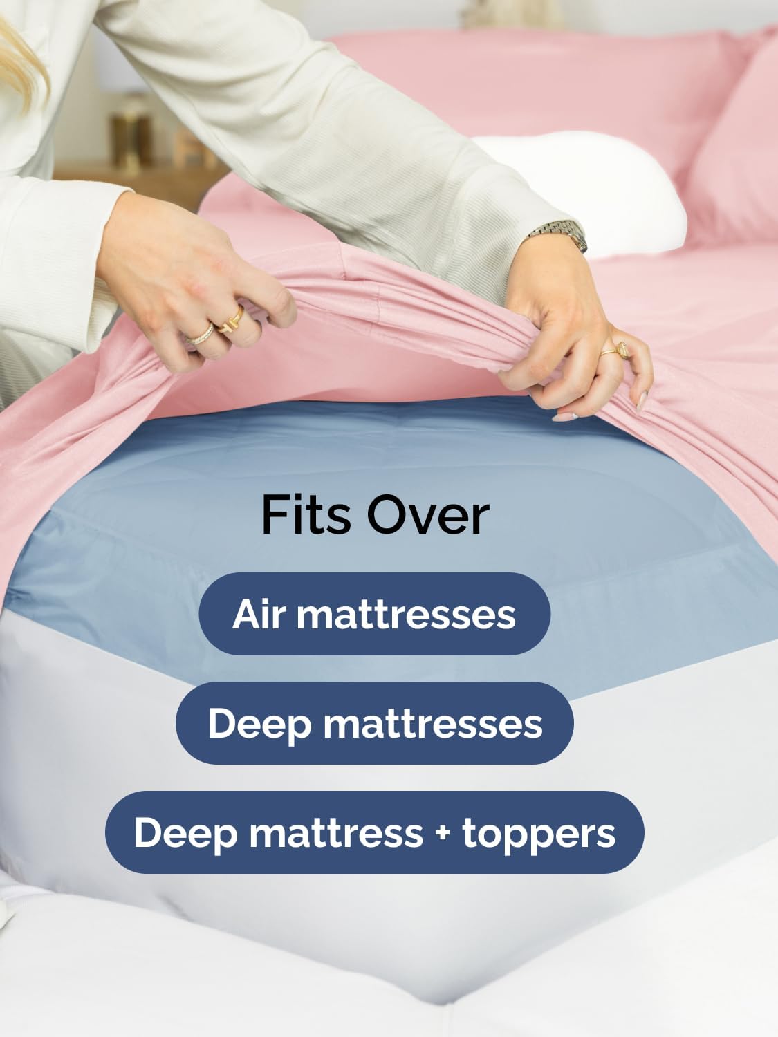 Skiennix Extra Deep Split King Sheet Set - 7 Piece Cooling Bedding - Soft, Wrinkle-Free, Baby Pink