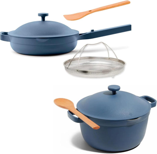 Our Place Cookware Duo - 7-Piece Ceramic Cookware Set with 10.5" Always Pan 2.0 & 5.5 Qt Pot | Induction & Oven Safe | Nonstick, Non-Toxic | Blue Salt