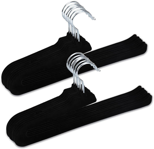 Velvet Pants Hangers - 16 Pack Black Non-Slip Hangers with 360° Swivel Hook | Space-Saving for Heavy Pants & Jeans