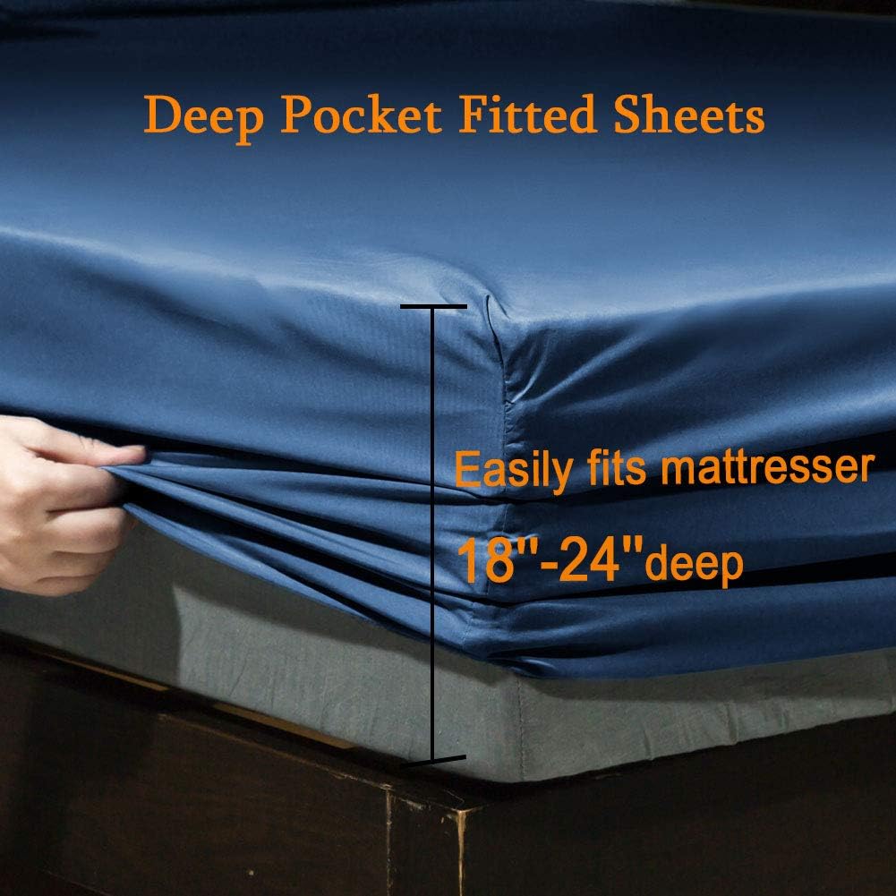 SONORO KATE Bed Sheet Set - Super Soft Microfiber 1800 Thread Count | Luxury Navy Blue Queen Sheets with Deep Pockets
