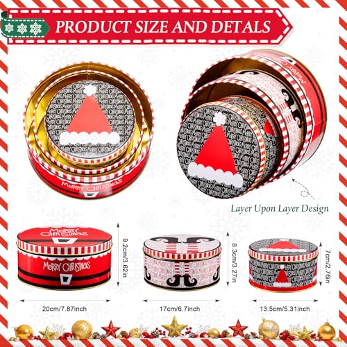 Lingvee 3 Pcs Christmas Cookie Tins in Red with Snowflakes Style (Large, Medium, Small) - Gift Set