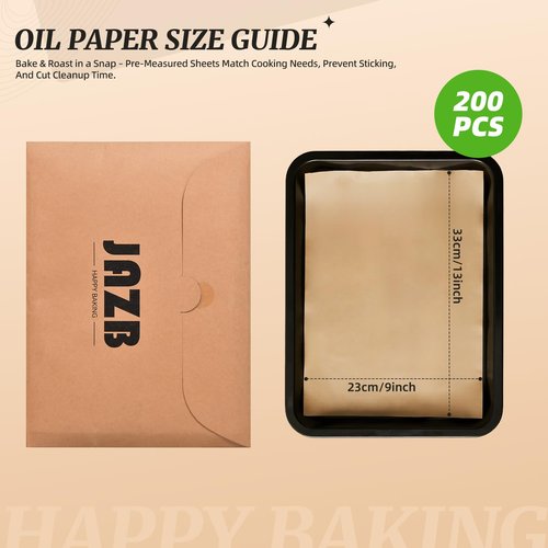 JAZB 200 Pcs Parchment Paper Sheets 9x13 Inches, Pre Cut Parchment Paper Sheets for Baking, Bread, Cakes, Cookies - Non-Stick Baking Paper Sheets for Grilling, Air Fryer