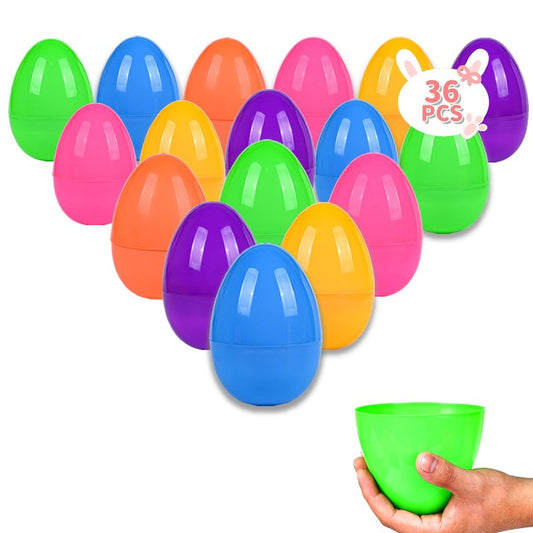 Kijamilee 36PCS Large Plastic Easter Eggs, 3.5" Empty Plastic Easter Egg with Assorted Bright Colors for Easter Eggs Hunt, Easter Basket Stuffers, Filling Treats, Party Favor and Classroom Prize Suppy