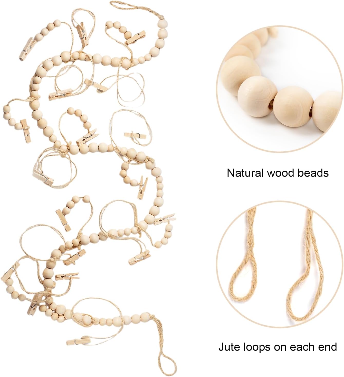 Skiennix Hanging Photo Display - 18 Wooden Clips for Boho Wall Décor | Perfect for Bedroom & Dorm