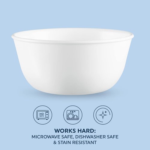 Corelle Vitrelle Soup & Cereal Bowls Set of 6 - Chip & Crack Resistant, 28-Oz, Winter Frost White