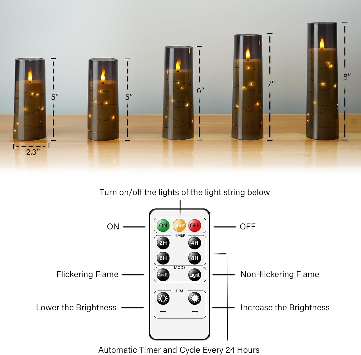 Kakoya Flameless LED Candles - 5-Piece Set with Timer | Flickering Grey Acrylic Shell for Romantic Ambiance