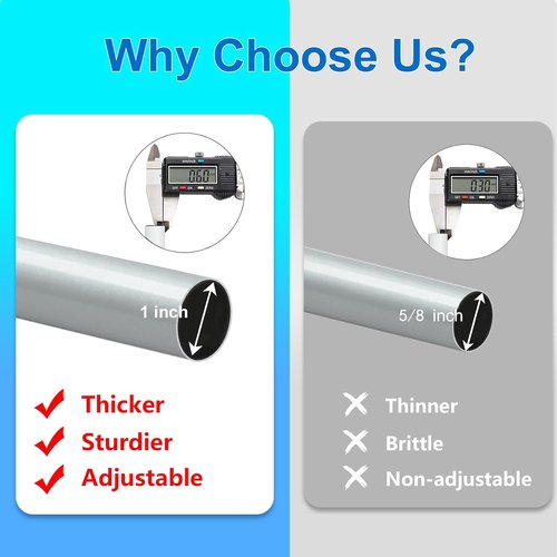 Byondeth Adjustable Curtain Rods - 16 to 144 Inches, 1 Inch Diameter, Silver Gray with Aluminum End Caps