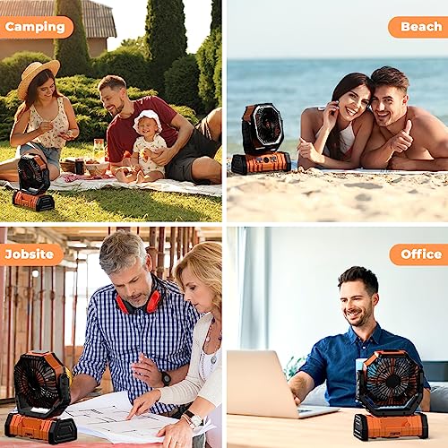 Portable Camping Fan with 20000mAh Battery, LED Lantern, Remote, 4 Speeds, Hanging Hook - Black and Orange (8.9x11.4x4.6in)