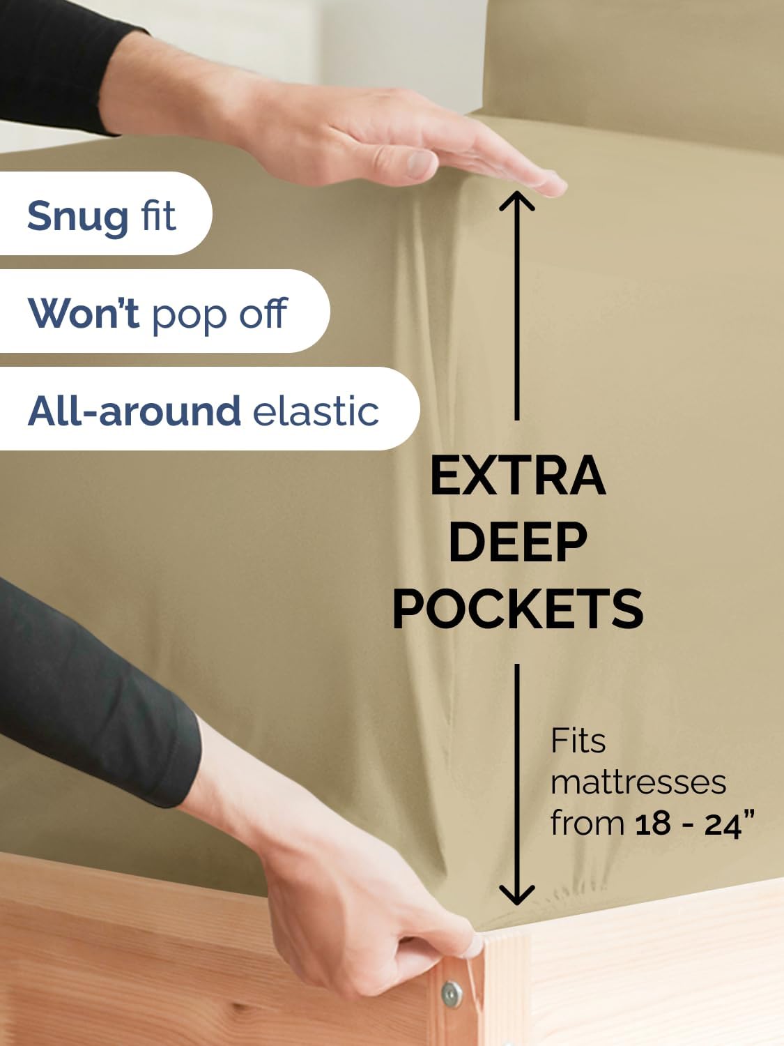 Skiennix Extra Deep King Sheet Set - 6 Piece Breathable Cooling Bedding - Soft Wrinkle-Free Beige