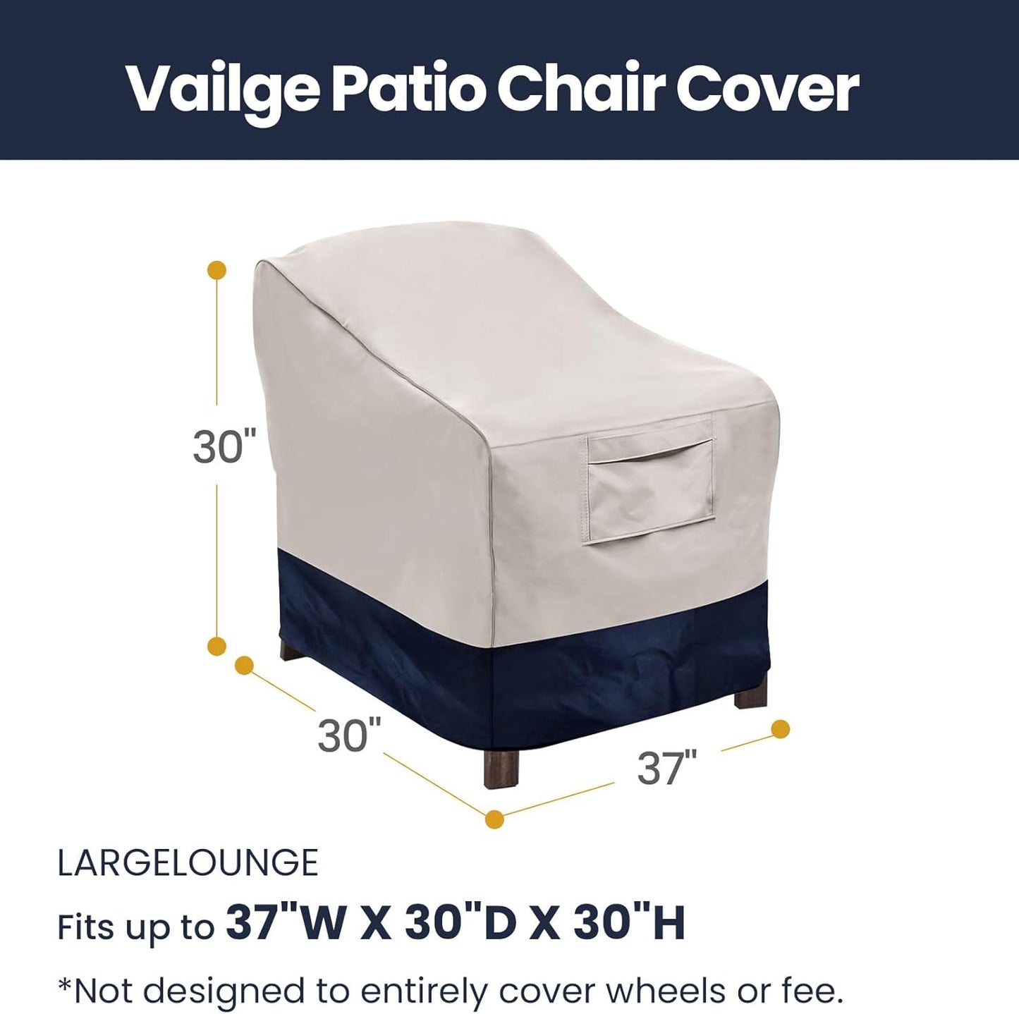 Vailge Patio Chair Covers - Heavy-Duty Waterproof Lounge Deep Seat Protection | Beige & Blue, 2 Pack - Large