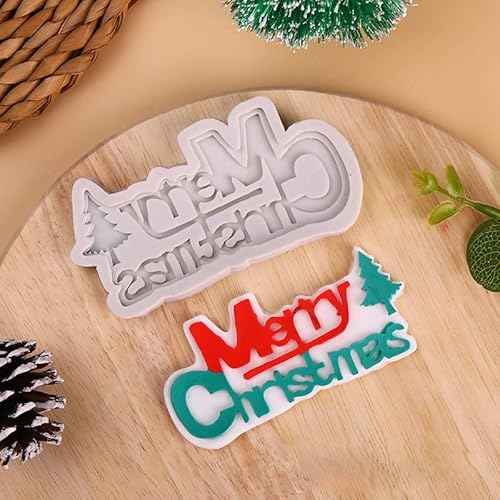 Cestony Christmas theme 2Pcs Merry Christmas Shaped Silicone Molds for DIY Cake Fondant Biscuit Cookies Soap Sugar Pudding Chocolate Hard Candies Dessert Candle Decor