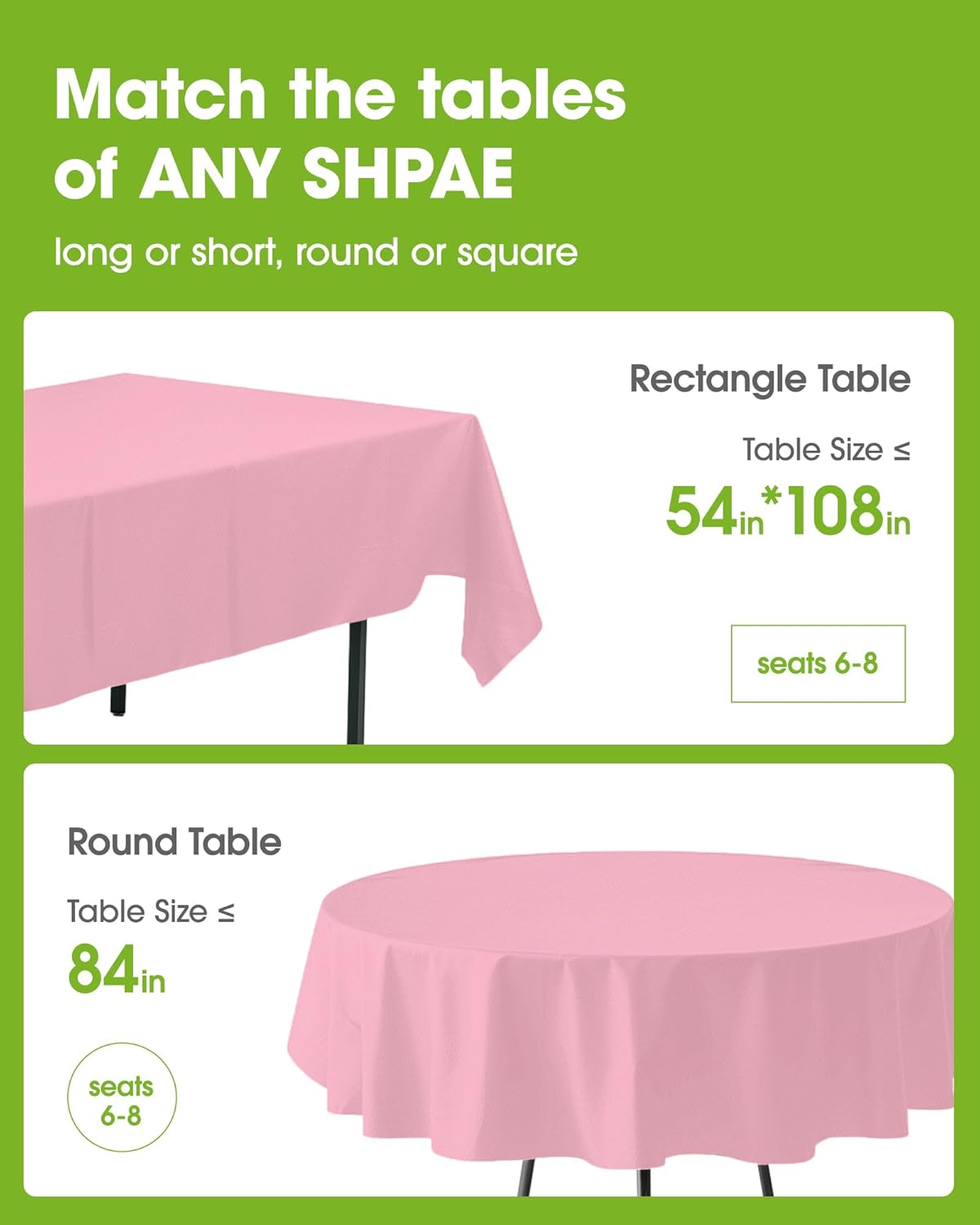 Pureegg 84'' Round Plastic Table Cloths - Disposable 8 Pack in Pastel Pink for Easter & Special Occasions