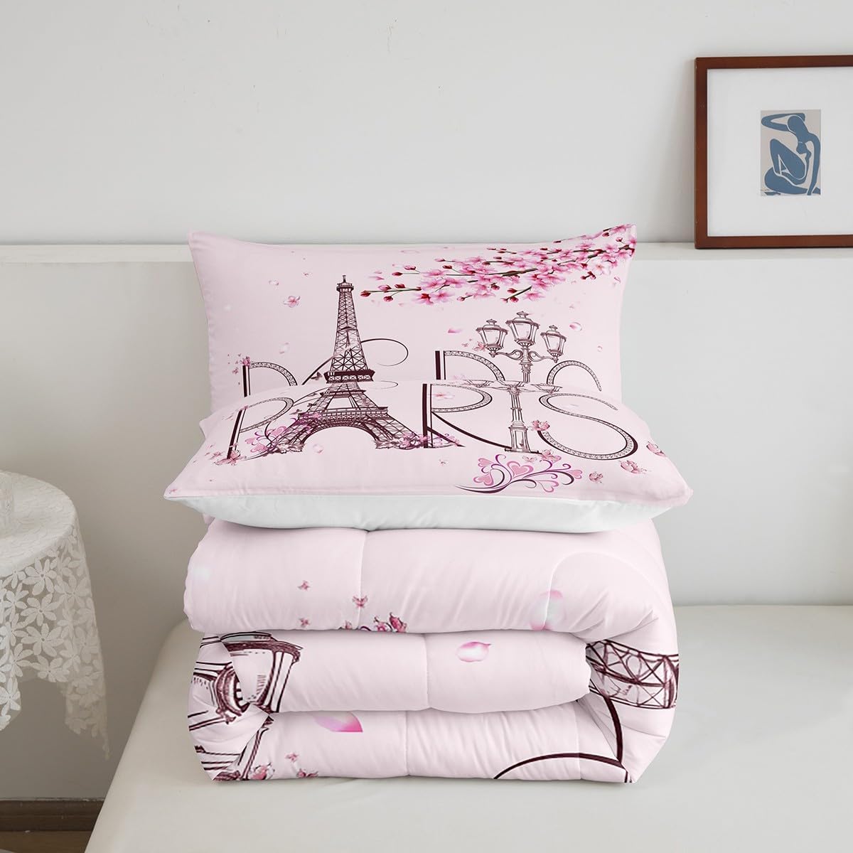Homewish Dandelion Comforter Set Queen Size,Rustic Natural Bedding Set 3pcs for Kids Teens Girls Boys Room Decor,Butterfly Floral Animal Quilt Set Black and White Duvet Insert with 2 Pillowcases