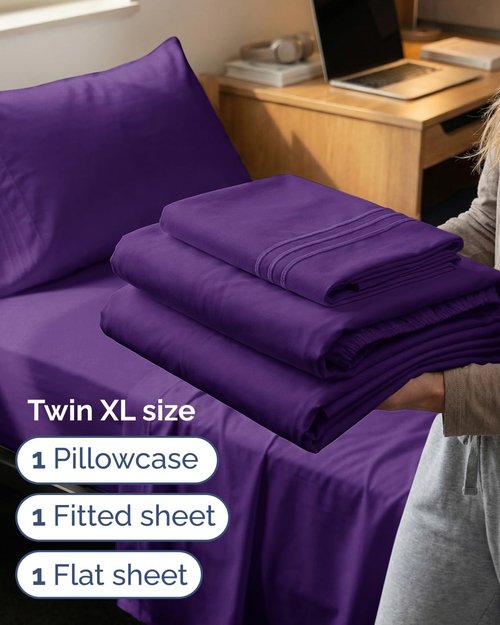 Comfy Twin XL Sheet Set by [Brand Name] - Breathable Cooling Bed Sheets | Ultra-Soft, Deep Pockets, Wrinkle-Free - Purple