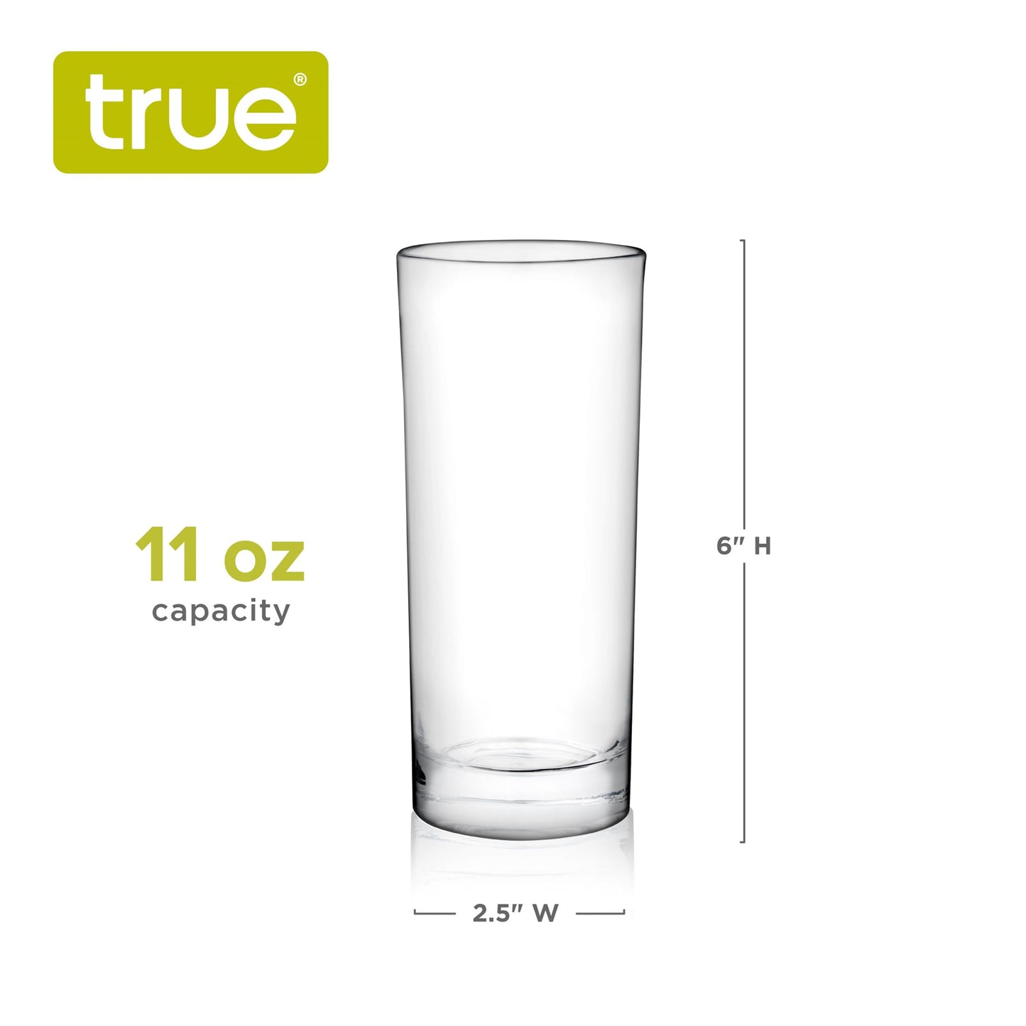 True Highball Glasses, Tall Glass Tumbler for Cocktails, Mojito Iced Tea Juices, Soda Water Drinking Cups, Kitchen Glassware, Home Bar, 11 oz Set of 4