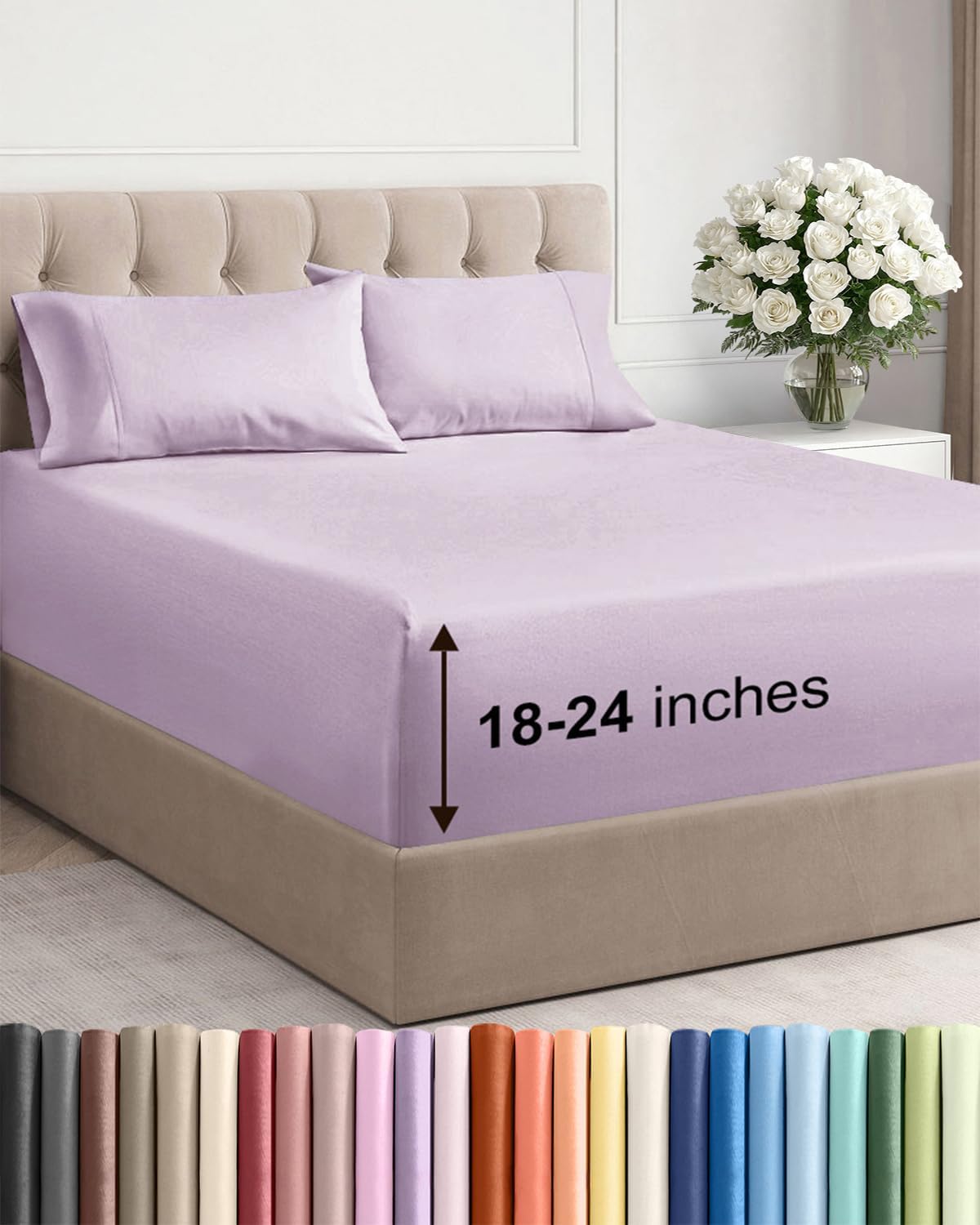 Skiennix Extra Deep Twin Sheet Set | 4-Piece Cooling Bedding - Soft, Breathable, Wrinkle-Free - Light Lavender