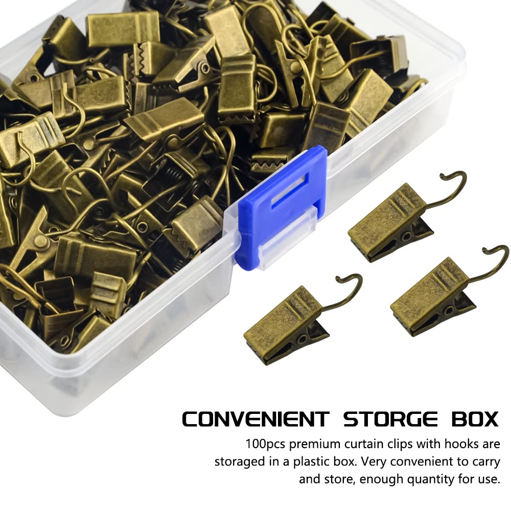 WMYCONGCONG 100 PCS Metal Hook Clips Hanging Curtain Clip Small Heavy-Duty Hooks Set String Lights Clips for Photos Home Decoration Art Craft Display and Outdoor Activities (Antique Bronze)