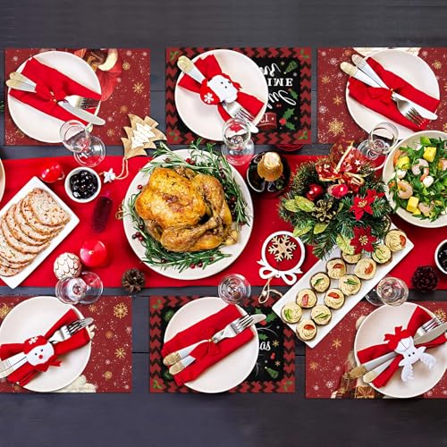 6-Piece Christmas Placemats 18x12 in Set with Santa & Angel Designs