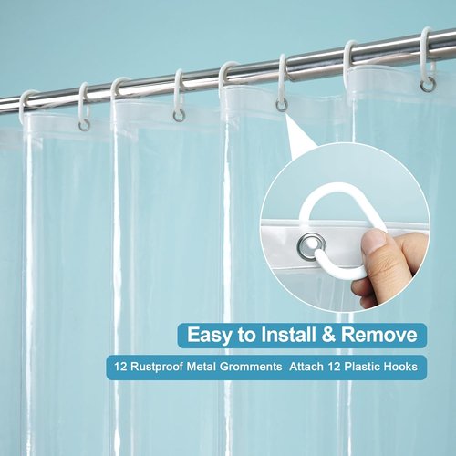 EurCross Clear Shower Curtain Liner - Waterproof 90-Inch Extra Long with 5 Magnetic Weights & Hooks