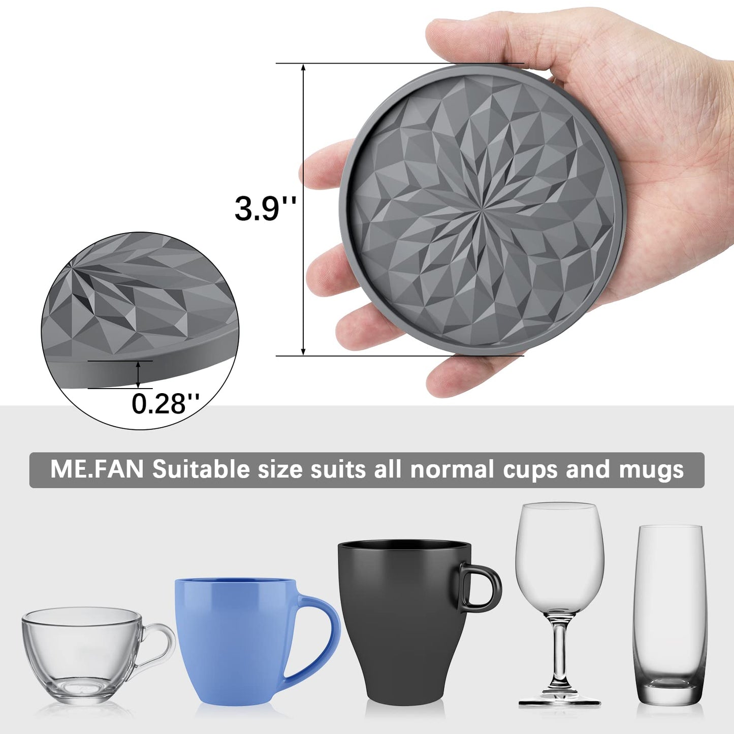 ME.FAN Silicone Coasters with Holder,[6 Pack] Drinking Coasters - Cup Mat for Hot or Cold Drinks, Thickened, Non-Slip, Non-stick,Deep Tray Yellow