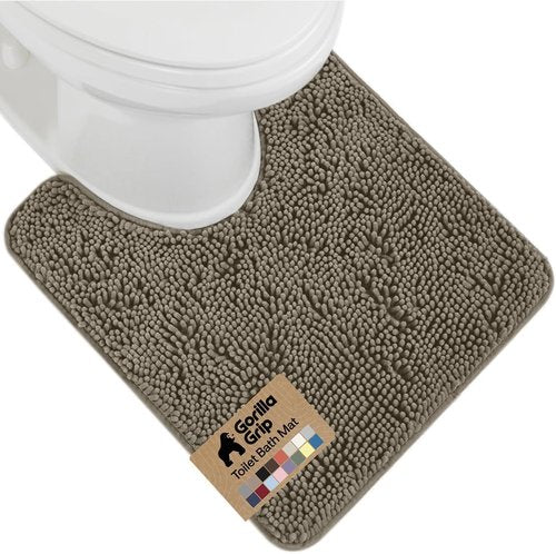 Gorilla Grip Shaggy Chenille Bath Rug Mat - Plush Absorbent U-Shape Toilet Mat, 22" x 19" x 15", Latte