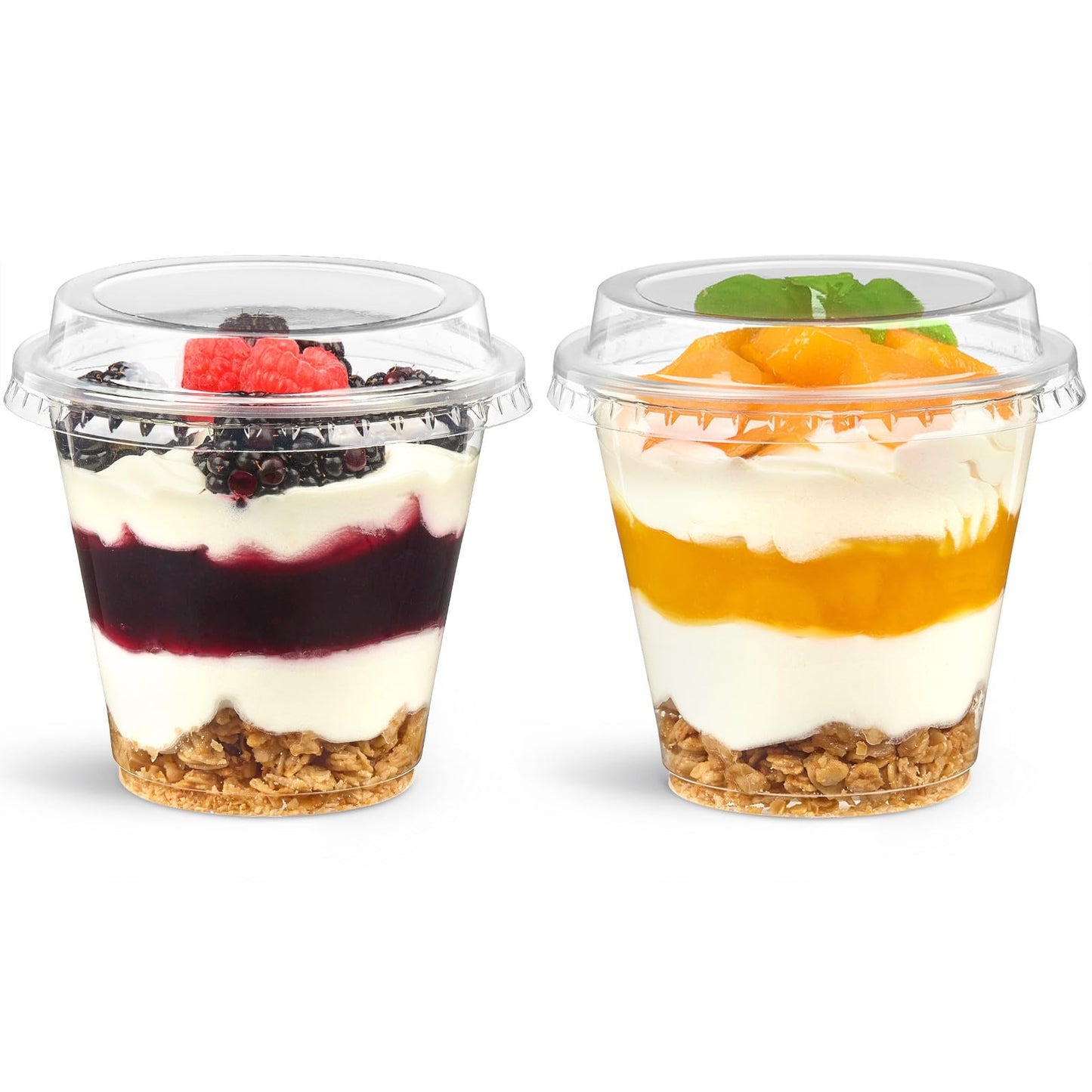 Jycnolm 100 Pack 9 oz Plastic Dessert Cups with Lids, Small Plastic Yogurt Parfait Cups, Mini Round Party Serving Cup for Pudding, Fruit, Cake, Appetizer, Dessert Shot Glasses