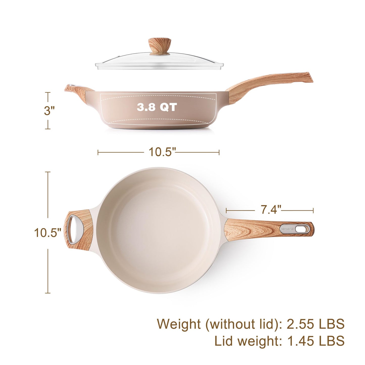 SENSARTE Ceramic Nonstick Frying Pan Skillet with Lid, 10.5 Inch Deep Frying Pan, 3.8 Qt Saute Pan, Induction Pan, Healthy Non Toxic Cooking Pan with Helper Handle, PFOA PFAS PTFE Free