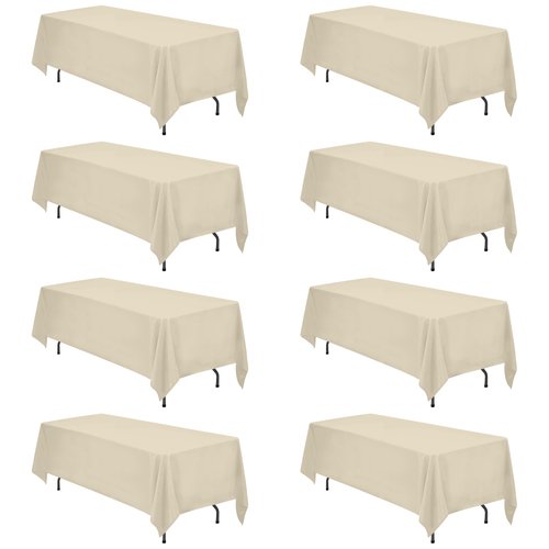 BRILLMAX 8 Pack Beige Tablecloths 70 x 120 Inch for 6ft & 8ft Rectangle Tables - 150 GSM Polyester Fabric, Universal Fit, Water, Stain & Wrinkle Resistant Cloth Cover for Wedding Reception Banquet