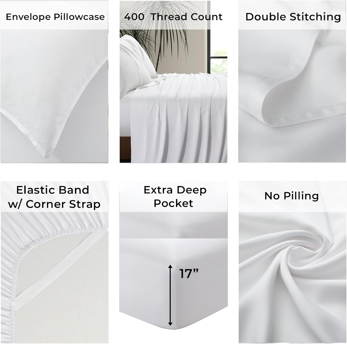 Luxury Bamboo Market King Size Bed Sheet Set - 100% Viscose Bamboo | Ultra Soft & Cooling | 17" Deep Pocket | Classic White