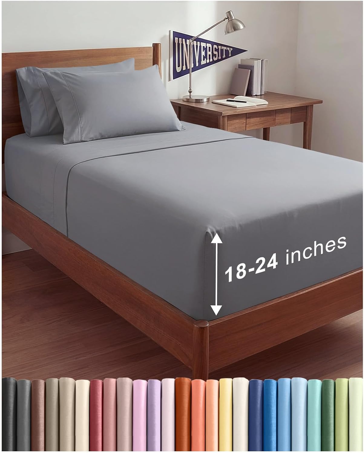 Skiennix Extra Deep Twin XL Sheet Set | 4-Piece Breathable Cooling Sheets - Luxury Hotel Quality - Steel Blue