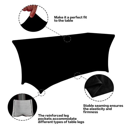 IVAPUPU 2 Pack 8FT Table Cloth for Rectangular Fitted Events Stretch Black Table Covers Washable Spandex Tablecloth Protector for Party, Wedding, Cocktail, Banquet, Festival