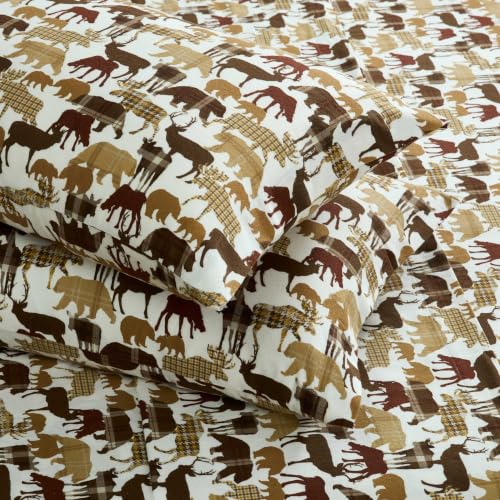 King Sheet Set with Fitted & Pillowcases - Animal Plaid Brown Variation