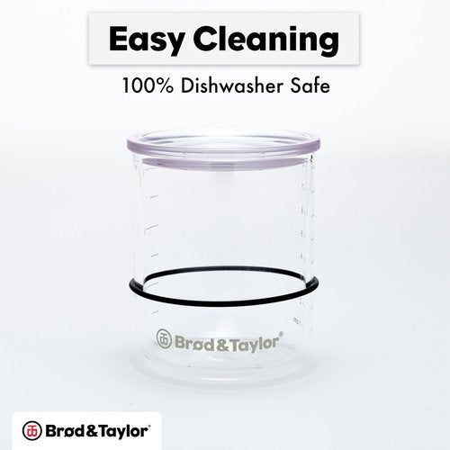 Brod & Taylor Small Sourdough Starter Jar (12oz) Less Discard Waste, 100% Dishwasher Safe, Measurement Markings, and Height Marker (Durable Glass Jar, BPA-Free)