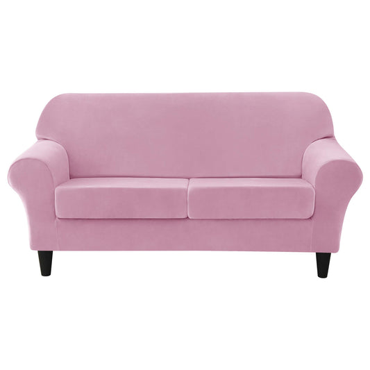 CONRUSER Stretch Sofa Slipcover, Soft Velvet Sofa Covers for 2 Cushion Couch Thick Furniture Protector for Pets & Kids (Pink, M)