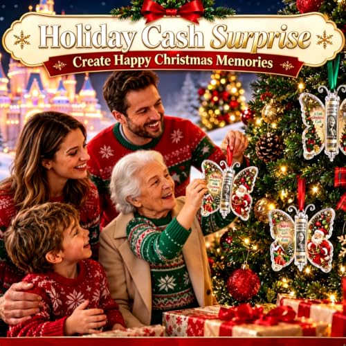 PHONORY Green Christmas Cash Gift Butterfly Ornament - Holiday Money Holder