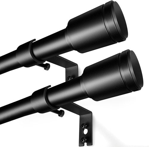 Adjustable Black Curtain Rods by [Brand Name] - 30-60 Inch for 30-54 Inch Windows | 2 Pack with Brackets