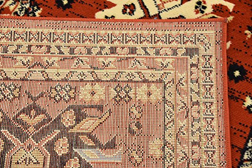 Unique Loom Taftan Collection Border Geometric Tribal Inspired Design Area Rug, 2 ft 7 in x 10 ft, Terracotta/Ivory