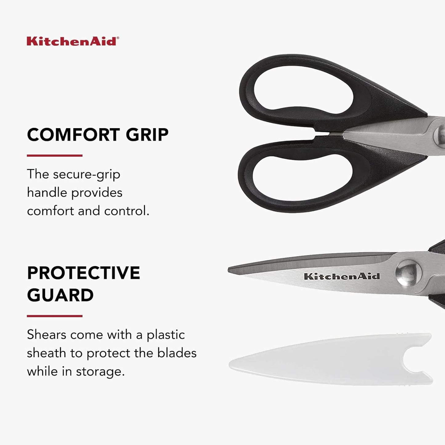 KitchenAid Kitchen Shears - Durable Stainless Steel Scissors with Soft Grip Handle, 8.72 Inch, Black