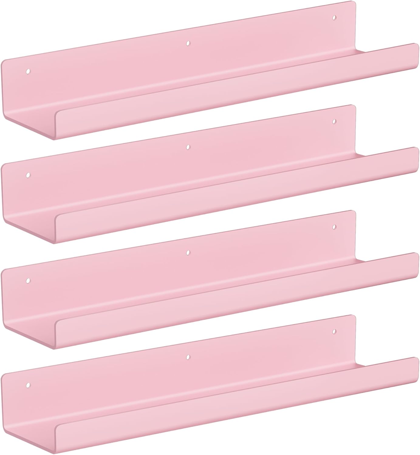 Upsimples Acrylic Wall Shelves - 15" Floating Display Shelf Set for Perfume & Books | Pink, 4 Pack