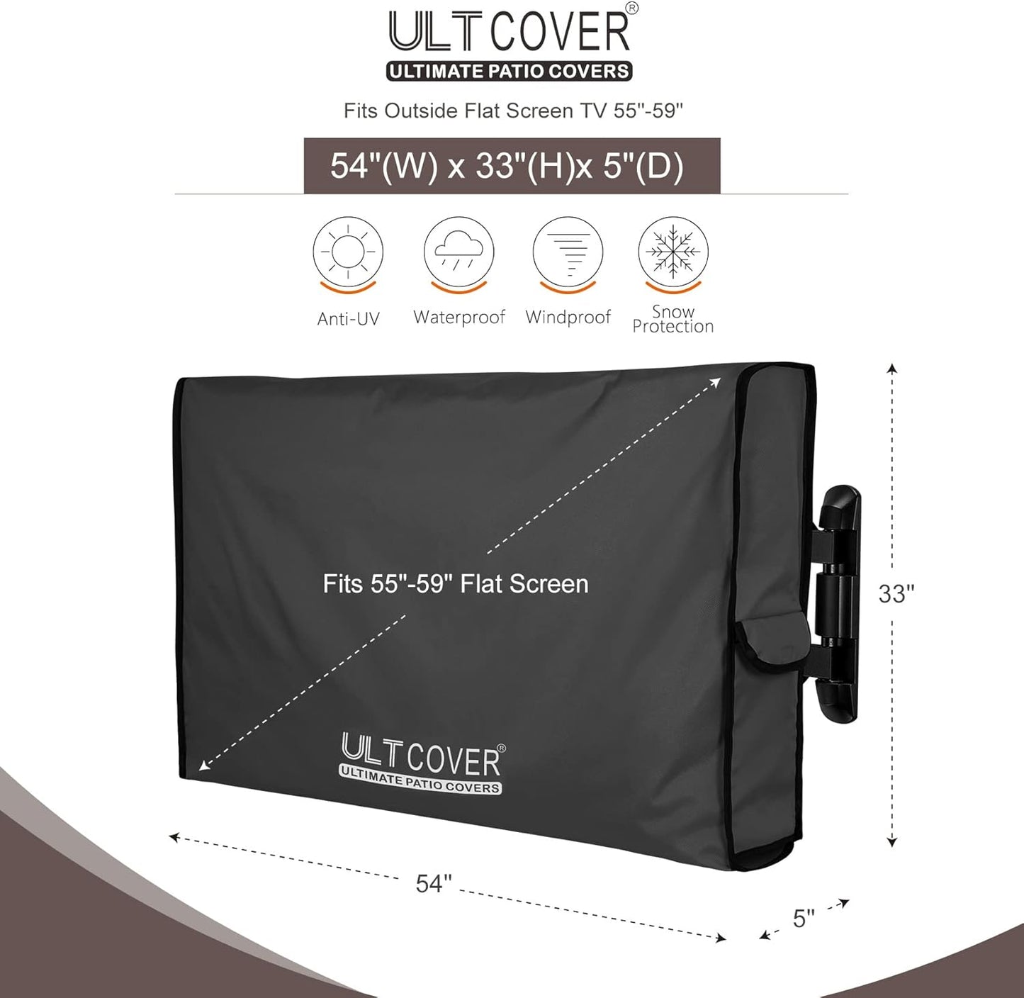 ULTCOVER Waterproof Outdoor TV Cover - Fits 55-59 Inch Flat Screen TVs with Mounts | Black