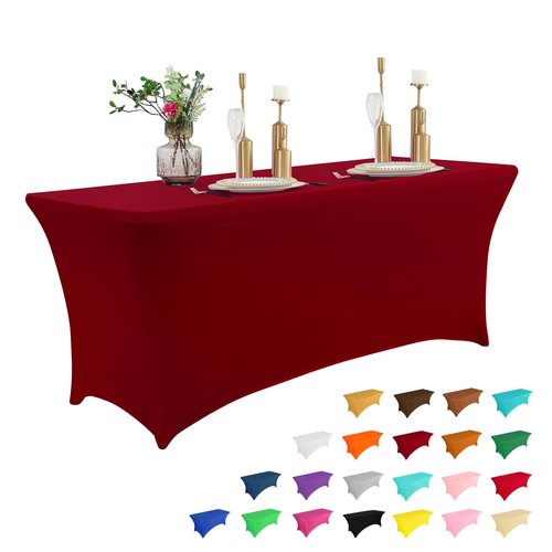 IVAPUPU 6FT Table Cloth for Rectangular Fitted Events Stretch Burgundy Table Covers Washable Cover Spandex Tablecloth Protector for Party, Wedding, Cocktail, Banquet, Festival