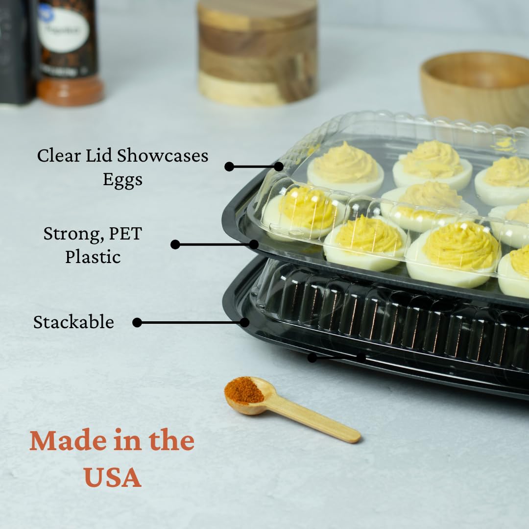 JAK Industrial 16 Pack - Disposable Deviled Egg Containers with Lid – Plastic Deviled Egg Trays – For 12 Egg Halves