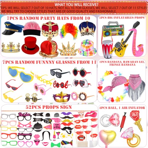 NICOWARM Bulk Photo Booth Props Set for Parties - Funny Hats, Glasses & Inflatable Accessories