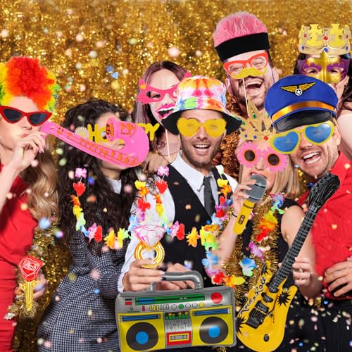 NICOWARM Bulk Photo Booth Props Set for Parties - Funny Hats, Glasses & Inflatable Accessories