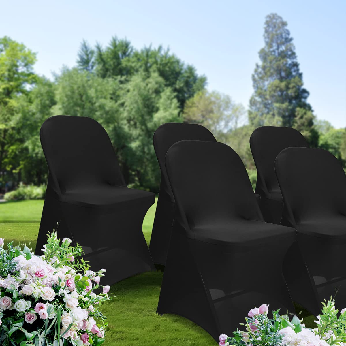 Babenest Spandex Folding Chair Covers Halloween Upgraded 10 PCS Universal Stretch Washable Fitted Chair Slipcovers Protector for Wedding, Holidays, Banquet, Party, Celebration (Black)