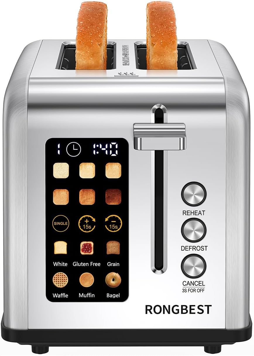 Skiennix 2-Slice Touch Screen Toaster - Wide Slots for Even Toasting, Reheat & Defrost, Silver