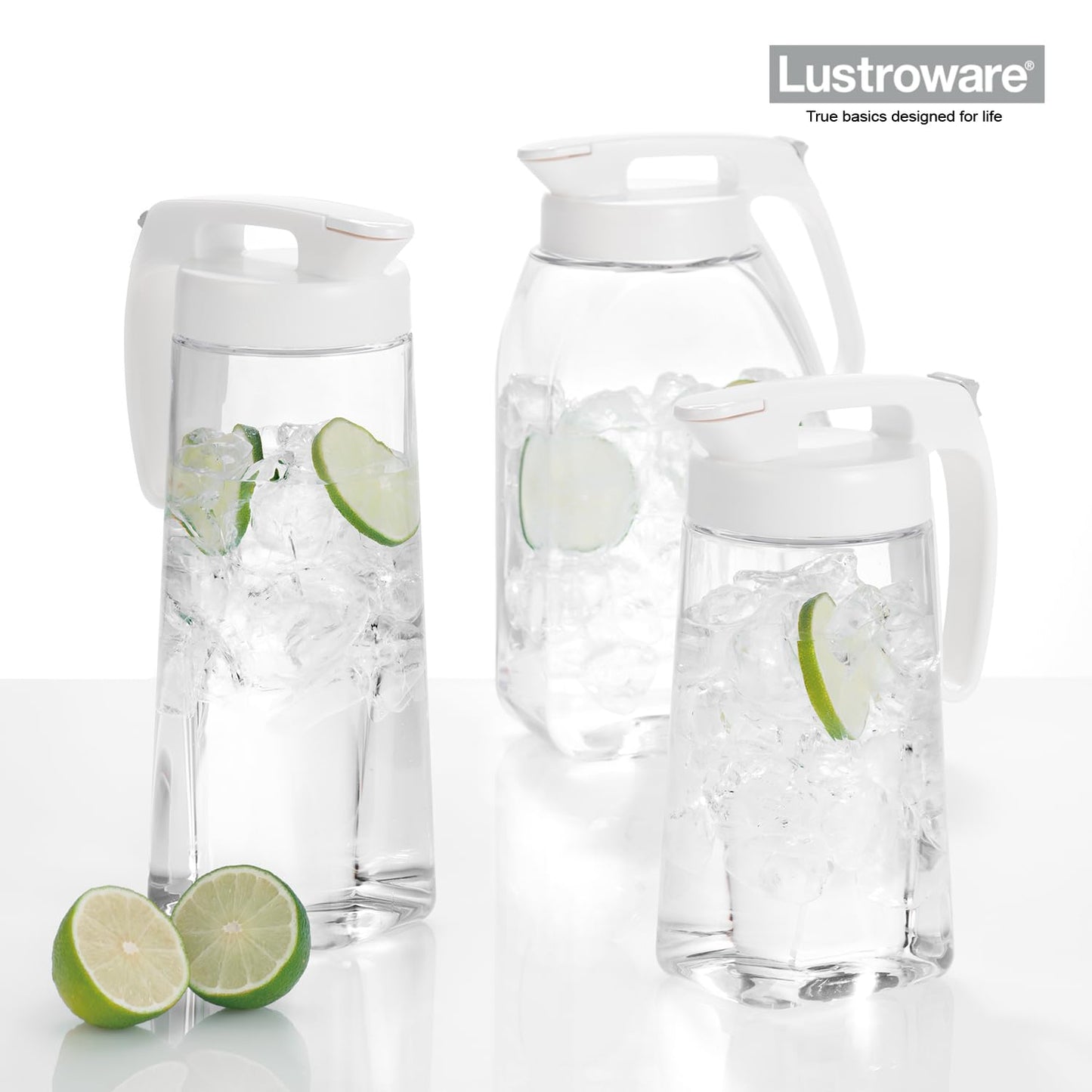 QuickServe Large Airtight Pitcher - 3L (101oz), Heat Resistant, BPA-Free SAN Plastic, One Touch Open & Close, Space-Saving, Made in Japan - White
